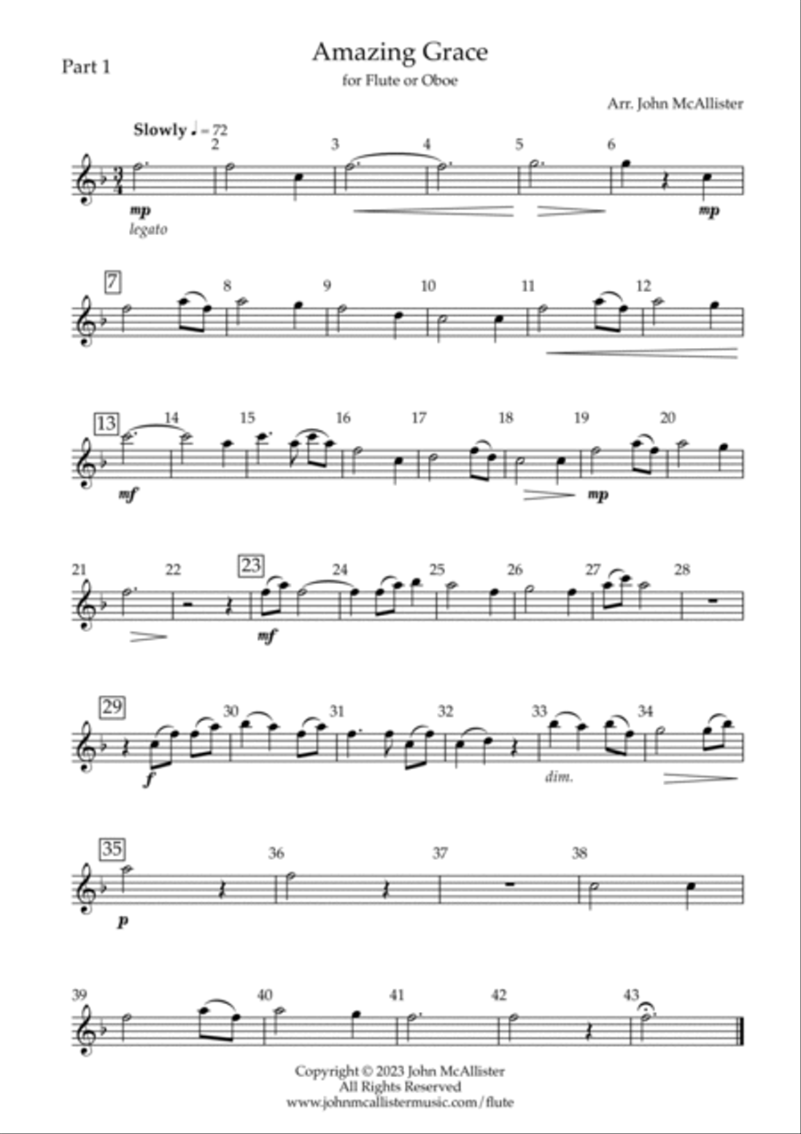 Amazing Grace for flute or oboe trio Woodwind Trio scores gallery preview page 3