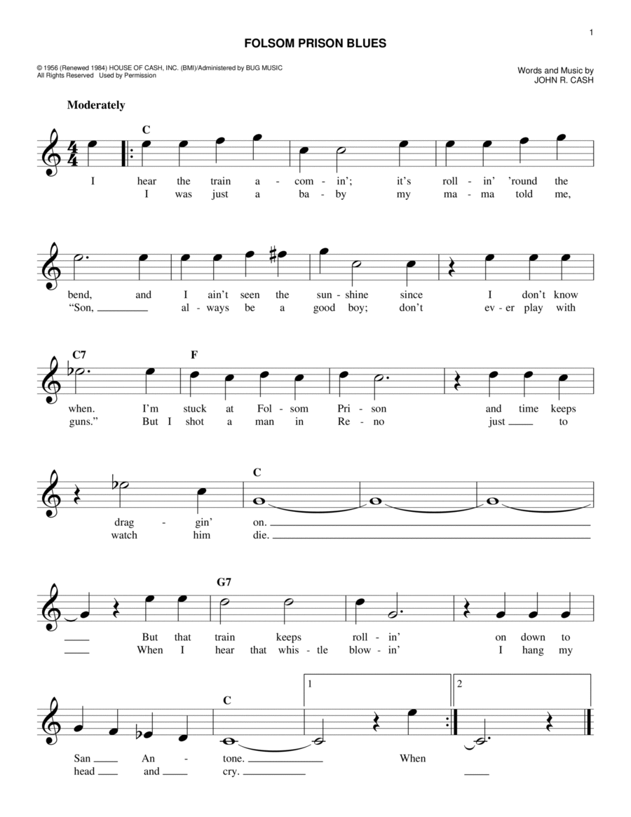 Folsom Prison Blues Folsom Prison Blues Guitar scores gallery preview page 1