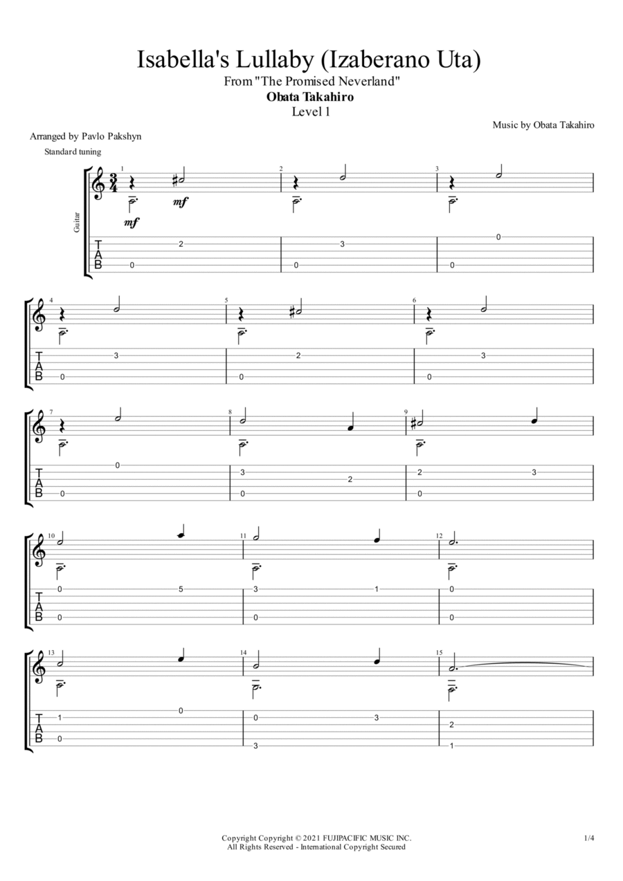 Izaberano Uta Izaberano Uta Guitar Tablature scores gallery preview page 1