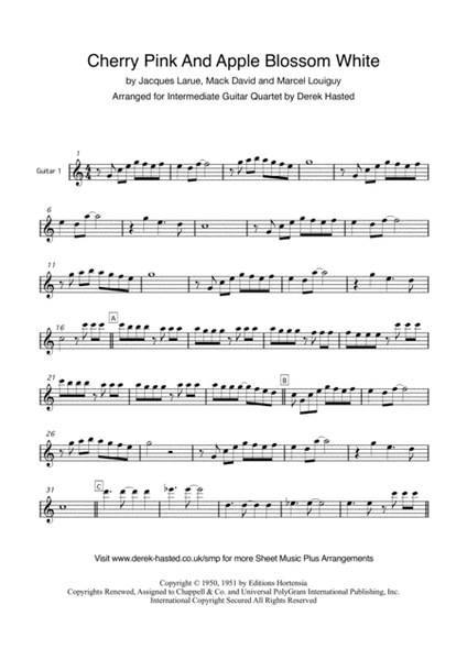 Cherry Pink And Apple Blossom White by Derek Hasted Guitar Ensemble - Digital Sheet Music