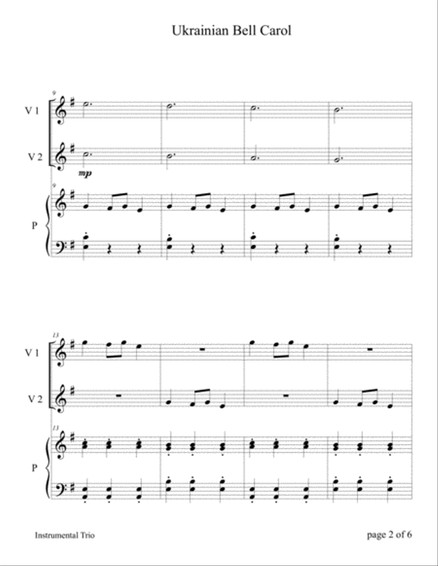 Ukrainian Bell Carol (Violin Duet with Piano Accompaniment) Flute scores gallery preview page 5
