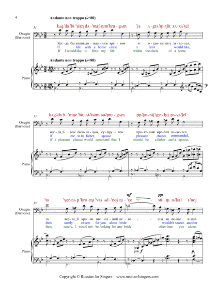 "Eugene Onegin": Onegin's Aria. DICTION SCORE with IPA & translation