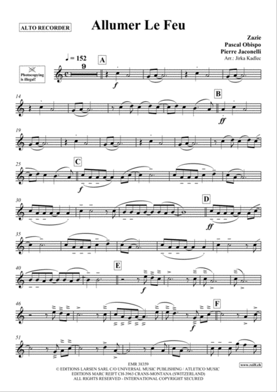 Allumer Le Feu Allumer Le Feu Alto Recorder scores gallery preview page 2