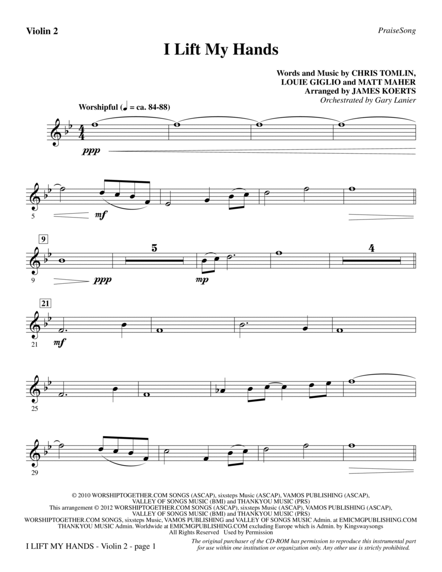 I Lift My Hands - Violin 2 Choir scores gallery preview page 1
