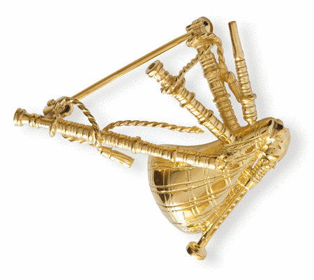 Gold-plated brooch : bagpipe