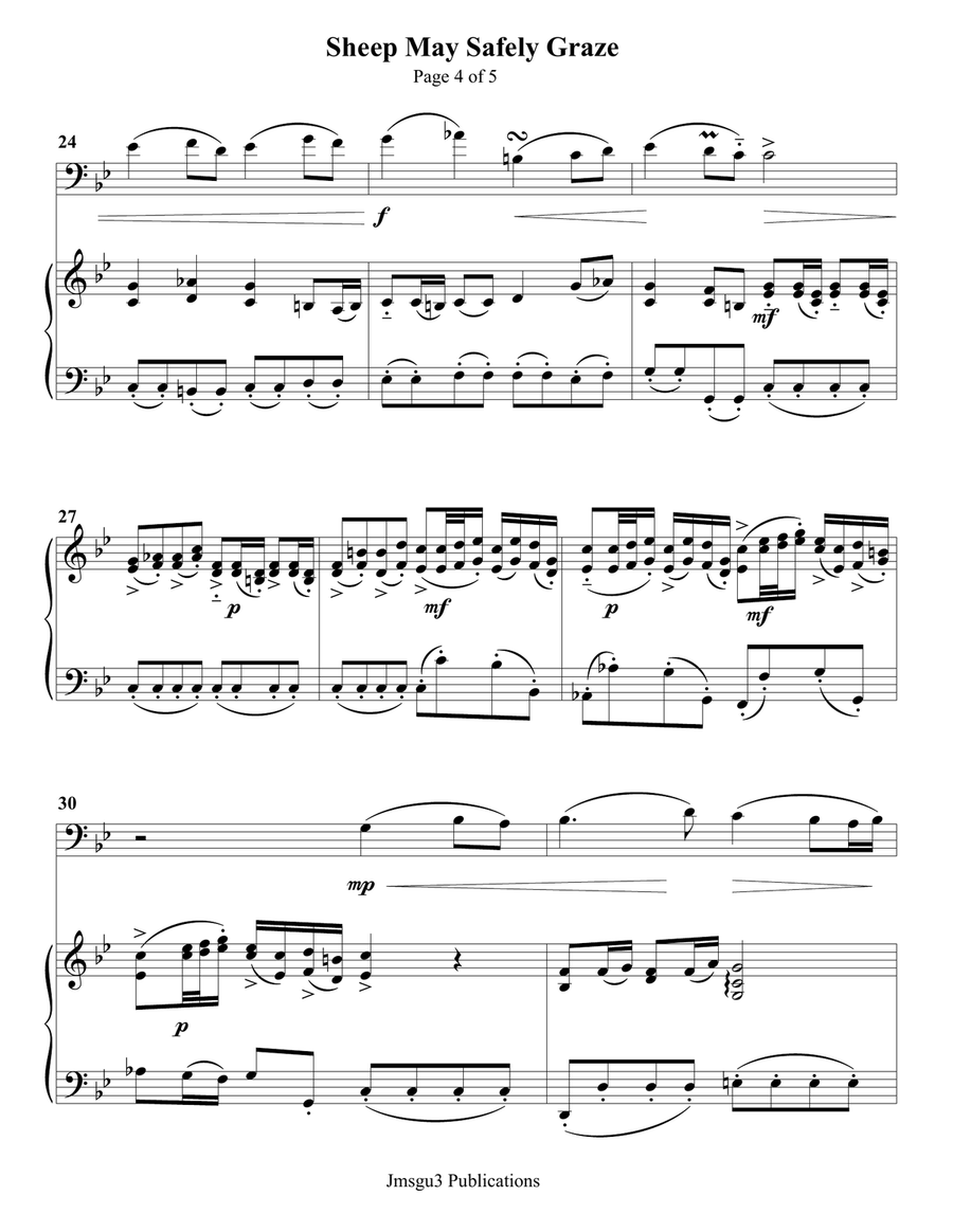 Bach: Sheep May Safely Graze for Cello & Piano Piano scores gallery preview page 5