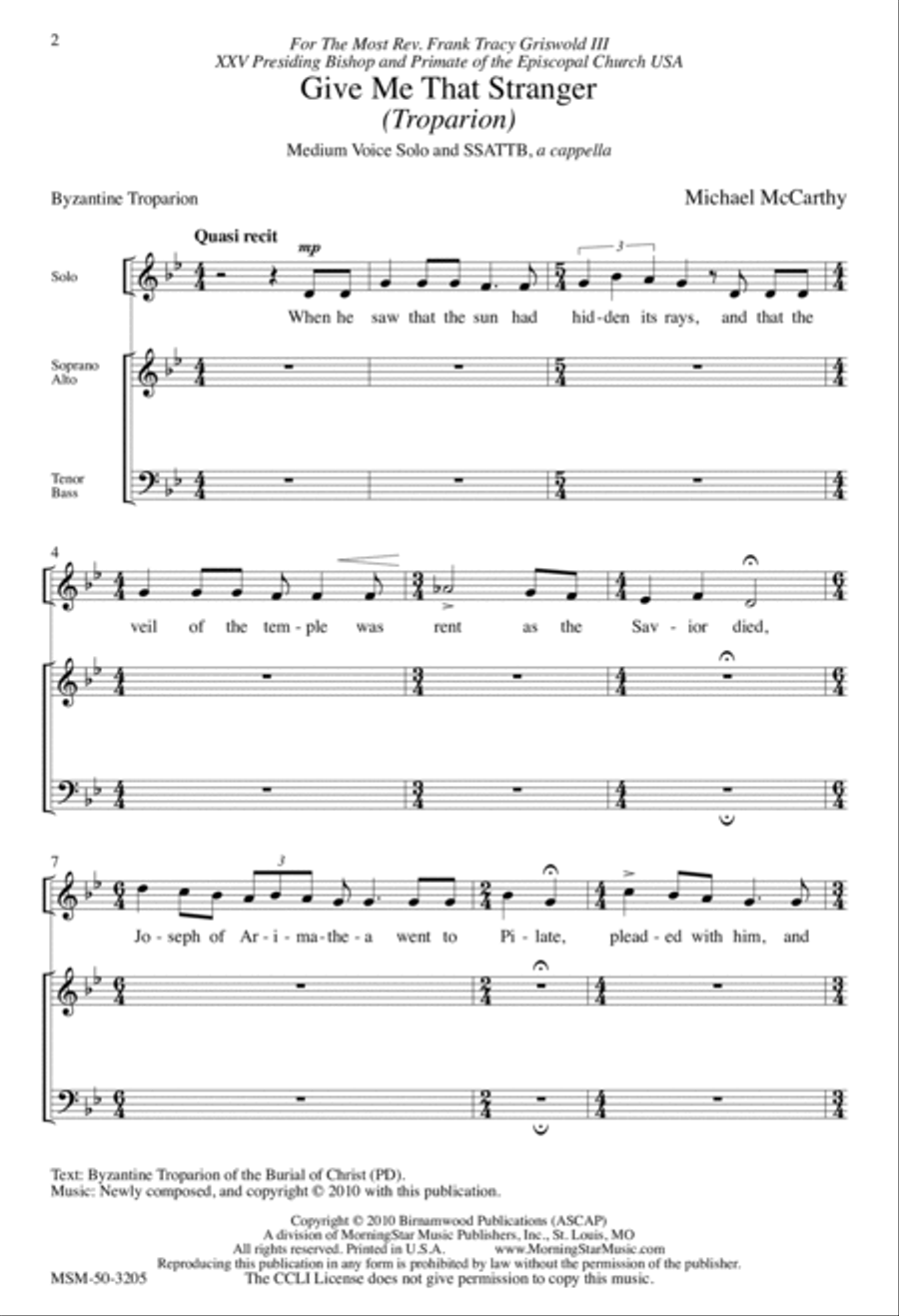 Give Me that Stranger (Troparion) A Cappella scores gallery preview page 2