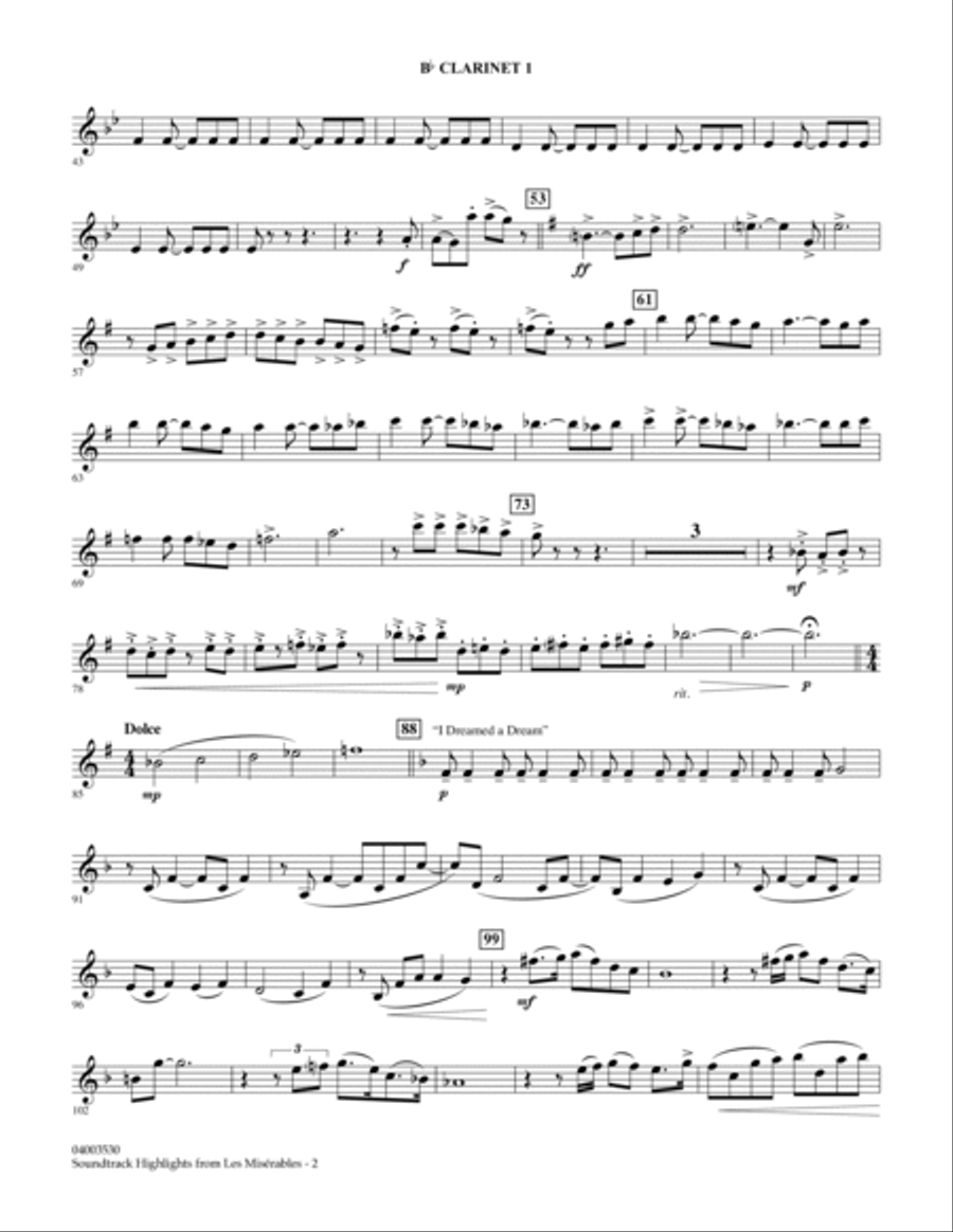Soundtrack Highlights from Les Miserables - Bb Clarinet 1 Concert Band scores gallery preview page 2