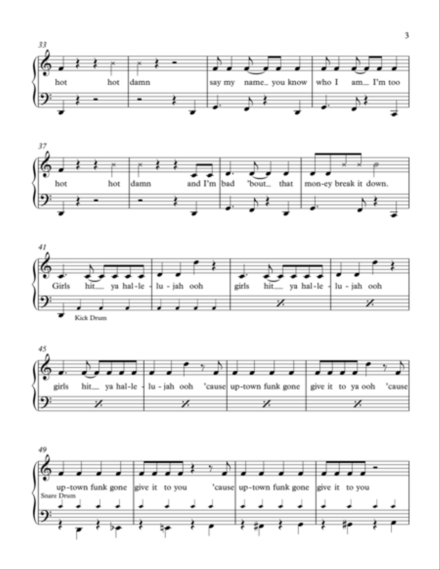 Uptown Funk Piano, Vocal, Guitar scores gallery preview page 3