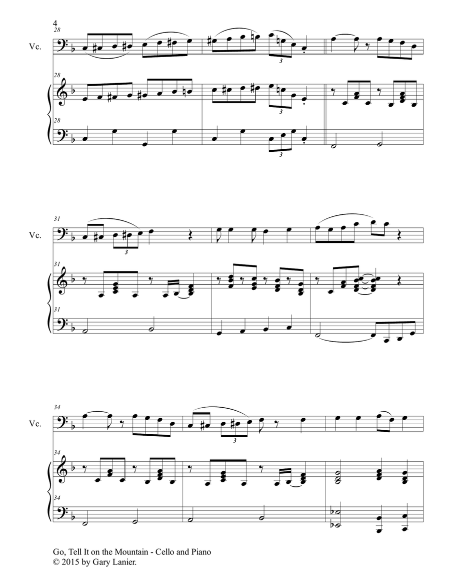 GO, TELL IT ON THE MOUNTAIN (Duet – Cello and Piano/Score and Parts) image number null