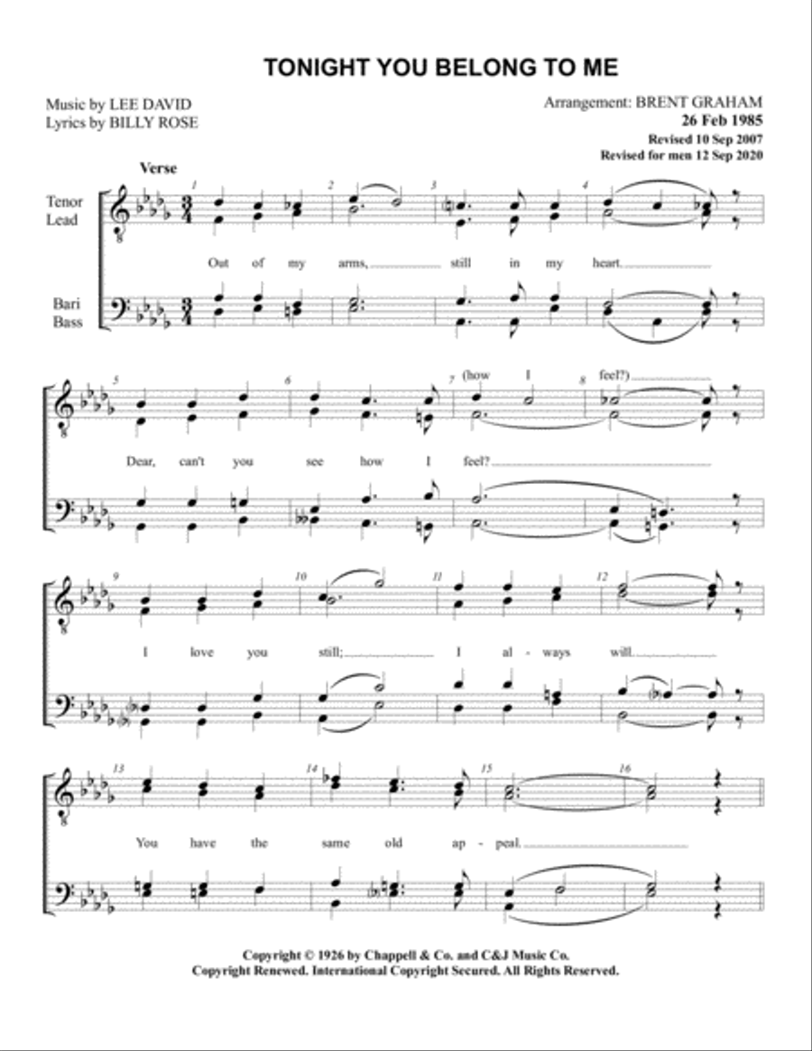 Tonight You Belong To Me TTBB scores gallery preview page 1