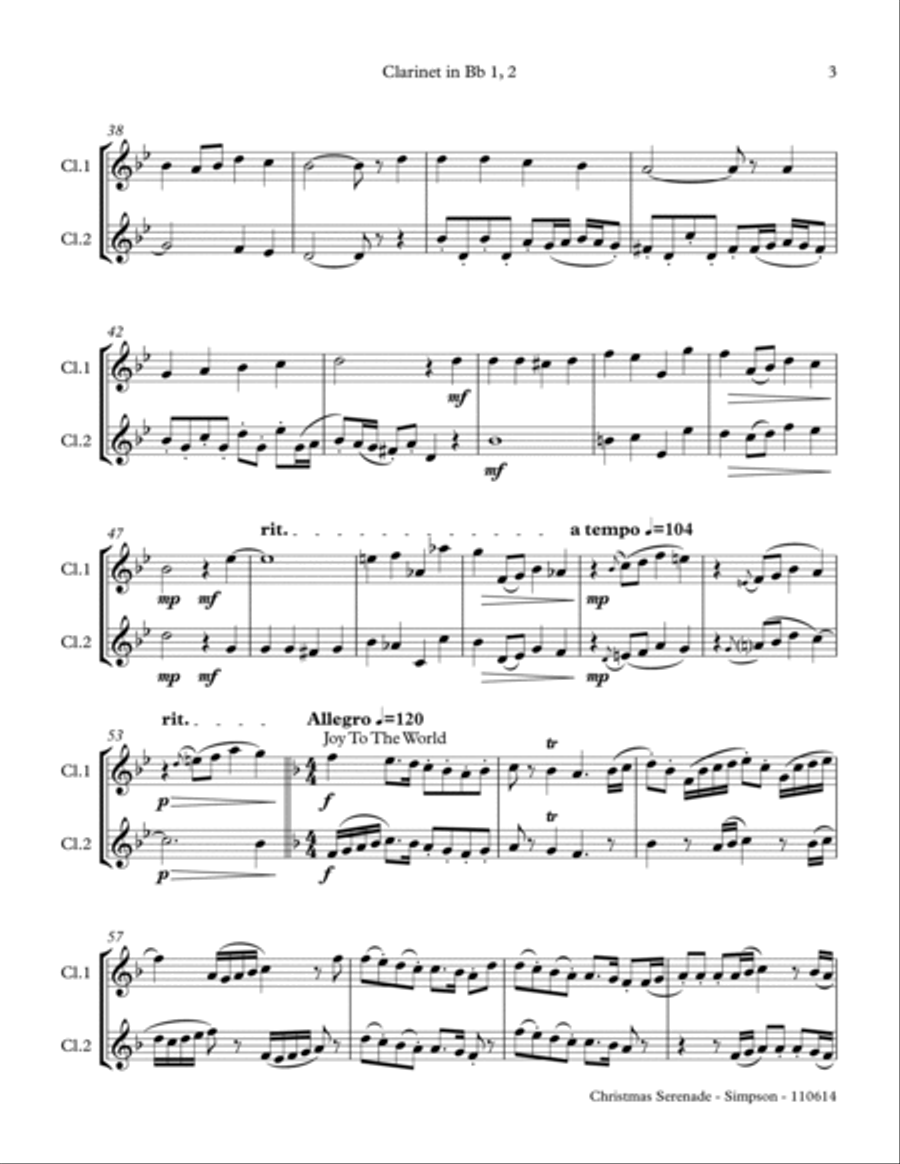 Christmas Serenade for 2 Bb Clarinets Christmas Serenade for 2 Bb Clarinets Clarinet Duet scores gallery preview page 3