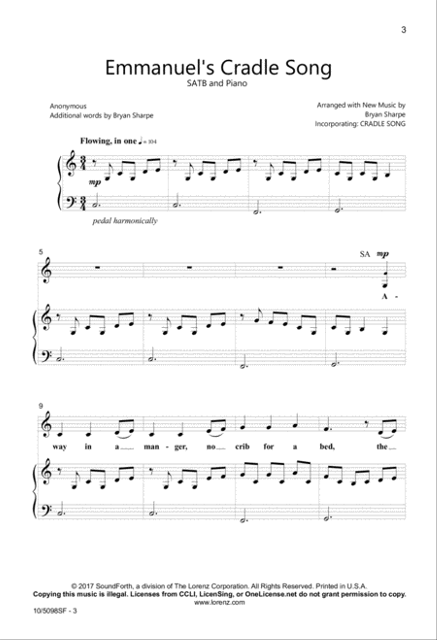 Emmanuel's Cradle Song 4-Part scores gallery preview page 2