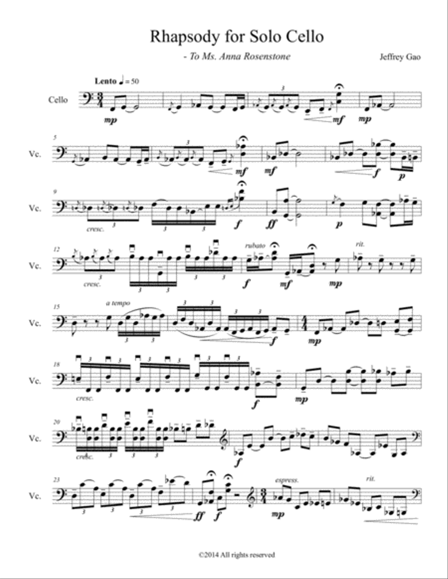 Rhapsody for Solo Cello