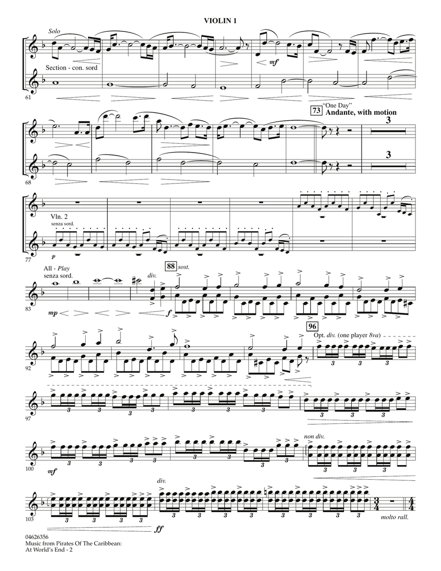 Music from Pirates of the Caribbean: At World's End - Violin 1 Orchestra scores gallery preview page 2