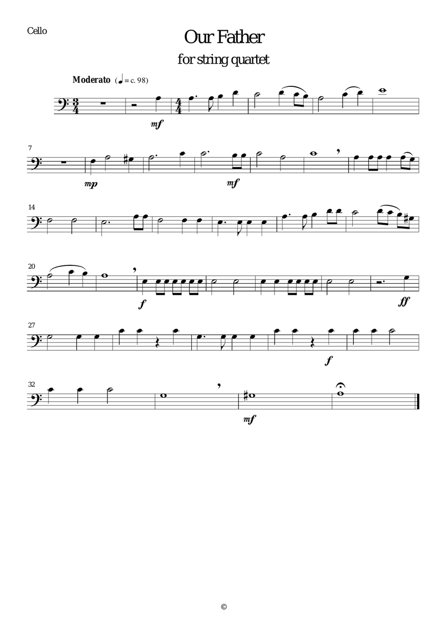 Our Father (from my Preces and Resonses) arranged for string quartet String Quartet scores gallery preview page 3