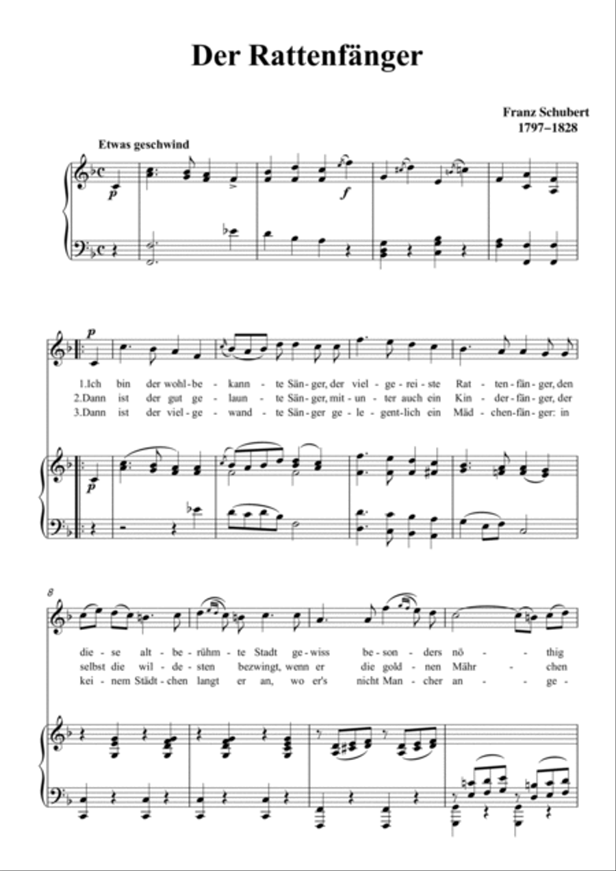 Schubert-Der Rattenfänger in F for Vocal and Piano Voice scores gallery preview page 2