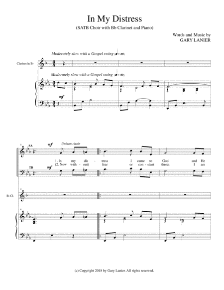 IN MY DISTRESS (SATB CHOIR with Bb Clarinet & Piano) image number null