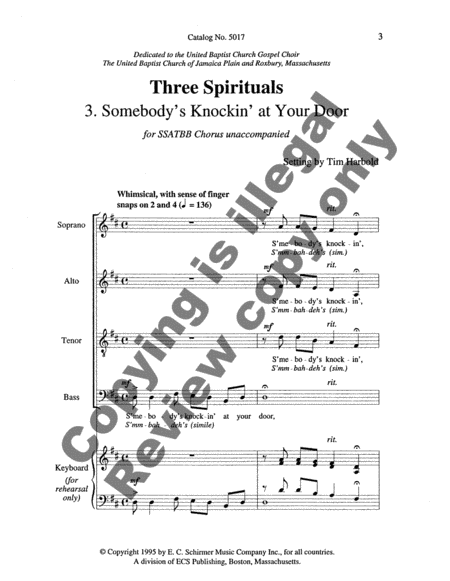 Three Spirituals: 3. Somebody's Knockin' at Your Door image number null