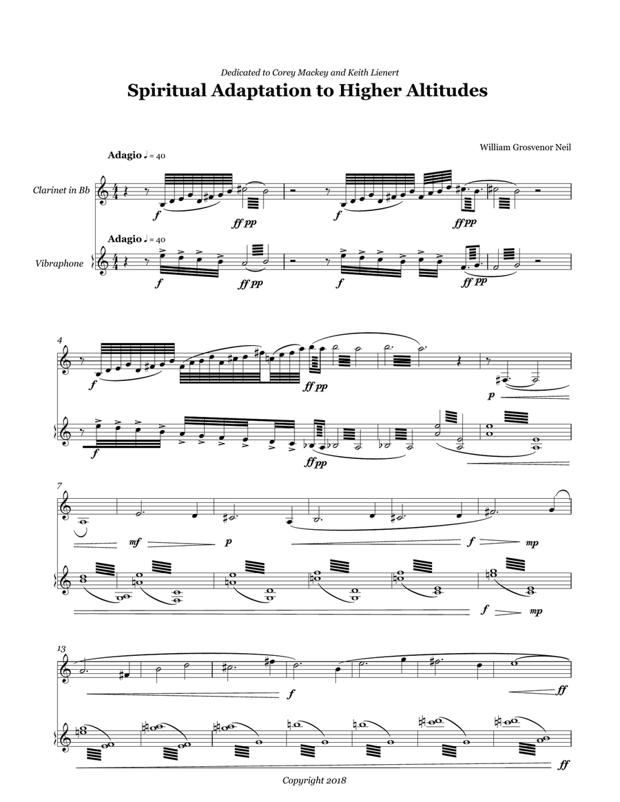 Spiritual Adaptation to Higher Altitudes for clarinet and vibraphone Clarinet scores gallery preview page 4