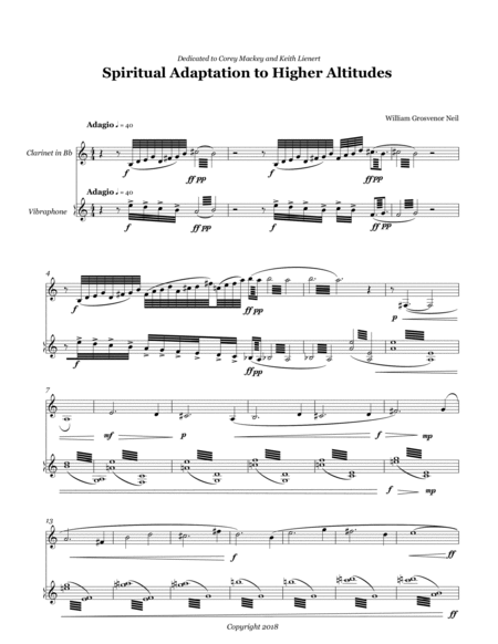 Spiritual Adaptation to Higher Altitudes for clarinet and vibraphone