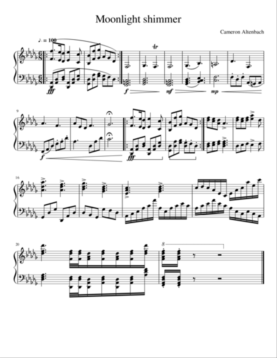 Moonlight Shimmer Piano Solo scores gallery preview page 1
