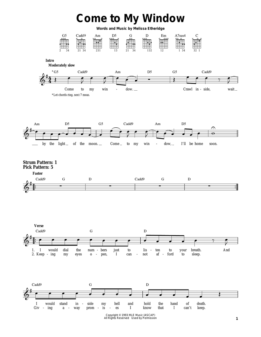 Come To My Window Acoustic Guitar scores gallery preview page 1
