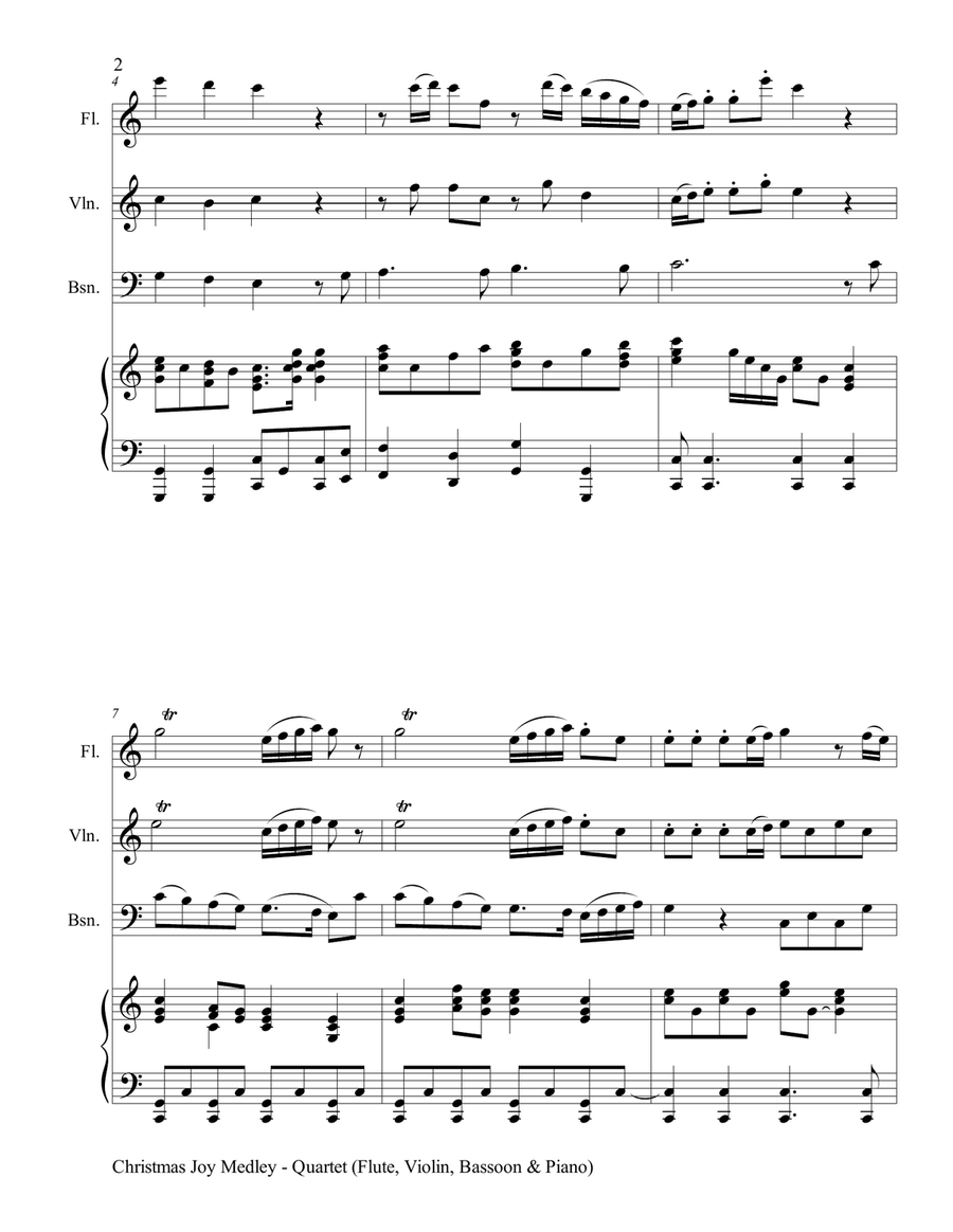 CHRISTMAS JOY MEDLEY (Piano Quartet - Flute, Violin, Bassoon and Piano with Score & Parts) Small Ensemble scores gallery preview page 3