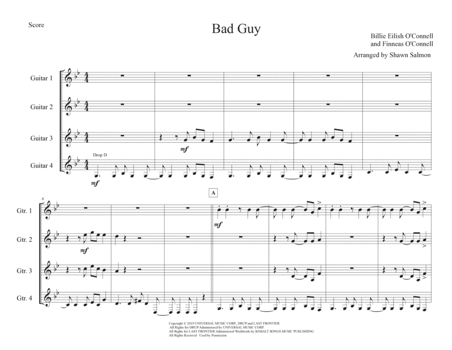 Bad Guy Guitar Ensemble scores gallery preview page 1