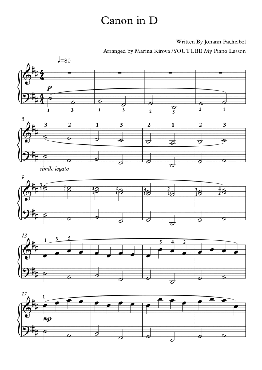Johann Pachelbel - Canon in D - EASY TO READ FORMAT Piano Solo scores gallery preview page 1