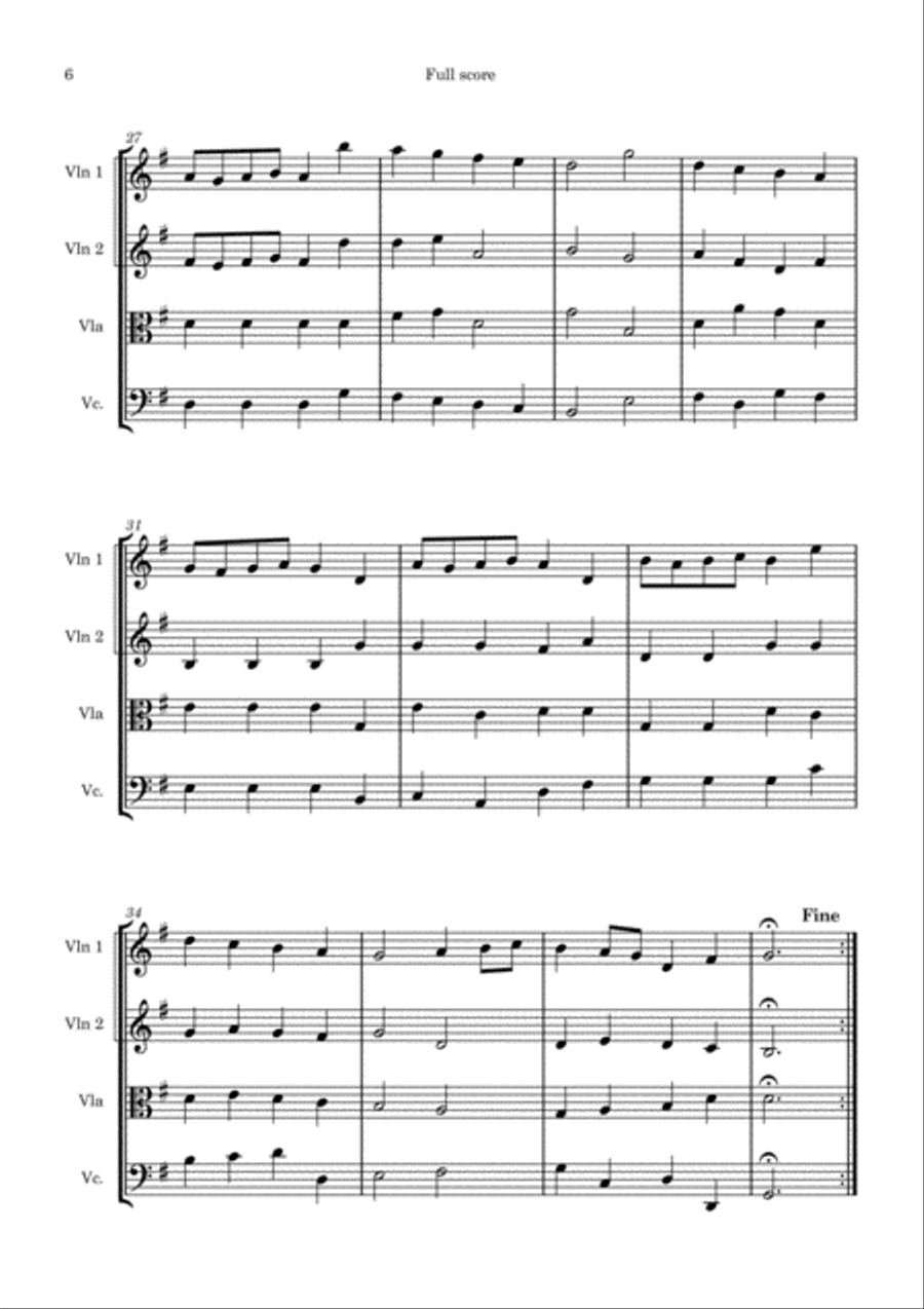 Handel - The Water Music - Suite III for String Quartet String Quartet scores gallery preview page 6