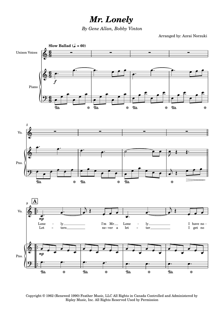 Mr. Lonely Unison Choir scores gallery preview page 3