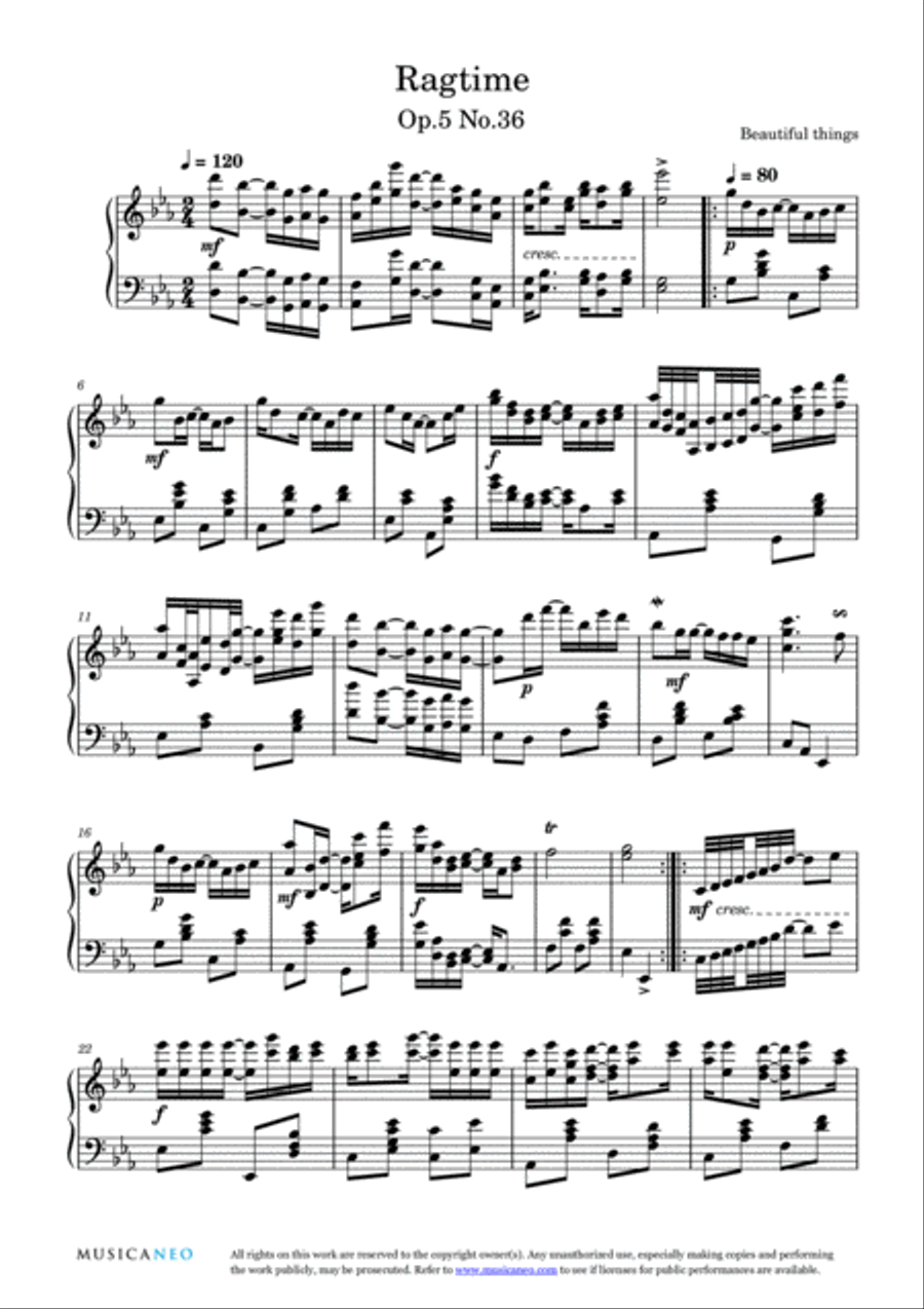 Ragtime-Beautiful things Op.5 No.36 Piano Solo scores gallery preview page 2