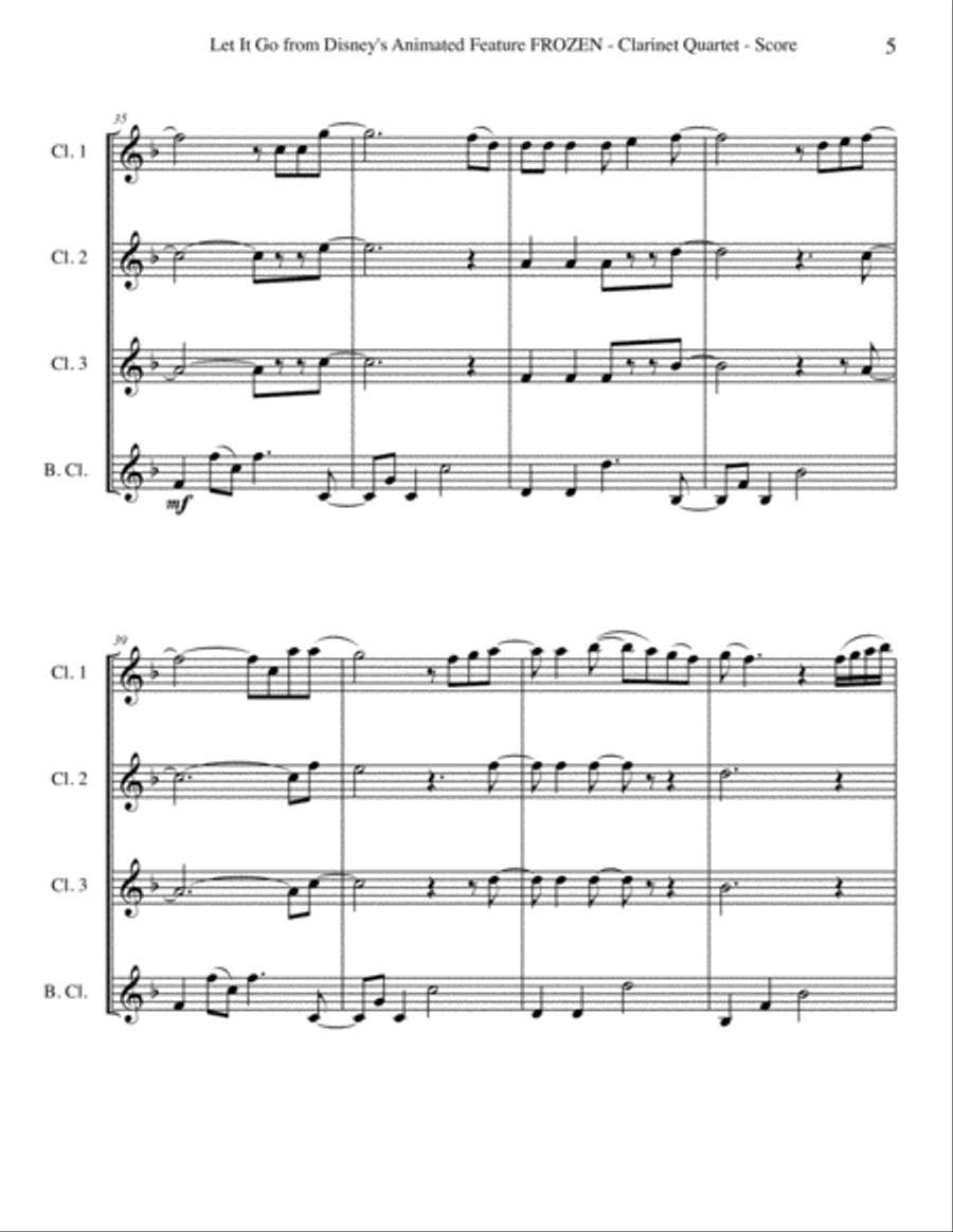 Let It Go (from Frozen) Woodwind Quartet scores gallery preview page 5