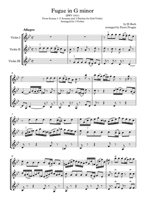 Book cover for Fugue in G minor (from 3 Sonatas and 3 Partitas for Solo Violin) (BWV 1001) - arranged for 3 violins