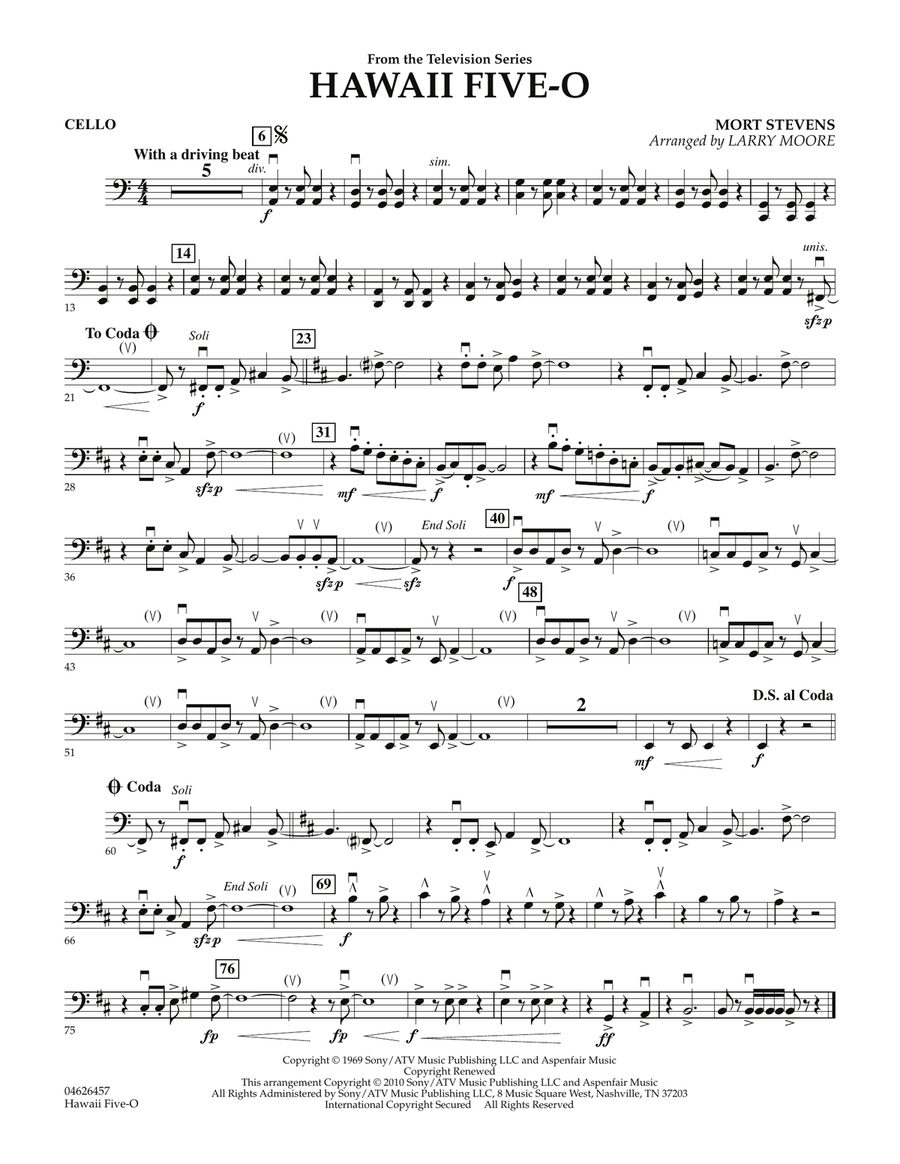 Hawaii Five-O - Cello Hawaii Five-O - Cello Orchestra scores gallery preview page 1