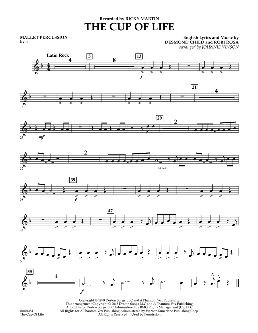 The Cup of Life - Mallet Percussion Concert Band scores gallery preview page 1