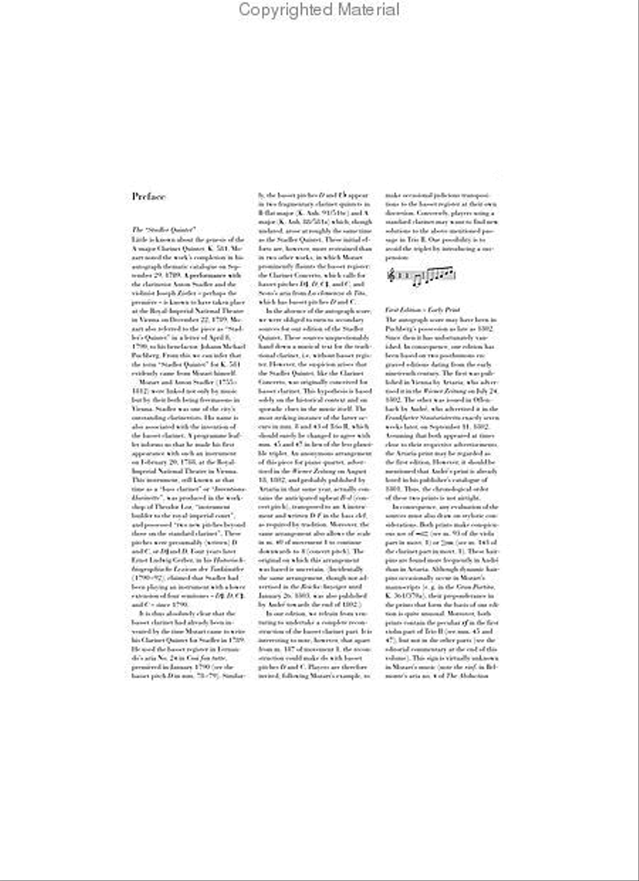 Clarinet Quintet A Major K581 and Fragment K.Anh. 91 (516c) Clarinet scores gallery preview page 4