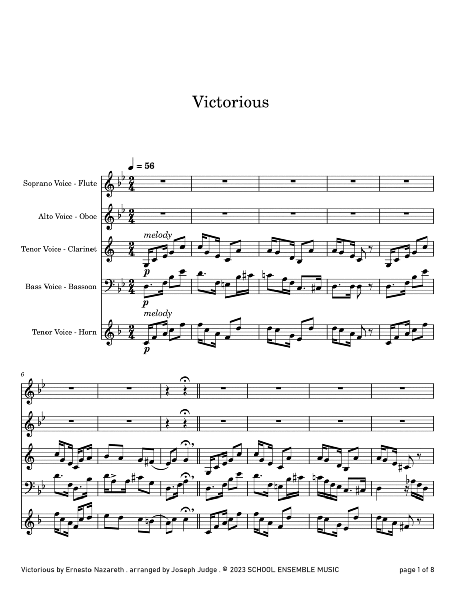 Victorious by Nazareth for Woodwind Quartet in Schools Woodwind Quartet scores gallery preview page 1