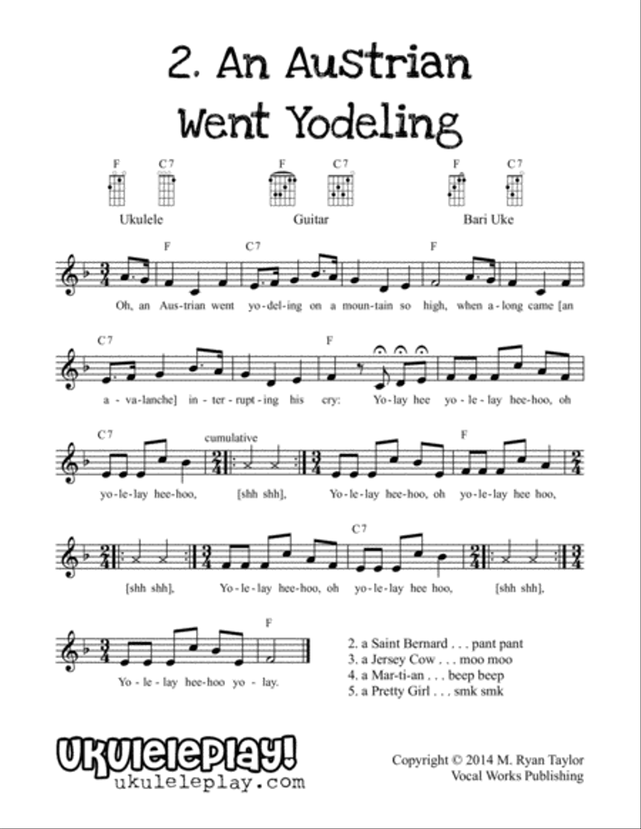 Two Chord Camp Songs for Ukulele: Silly, Crazy, Fun Songs for Group Singing Small Ensemble scores gallery preview page 3