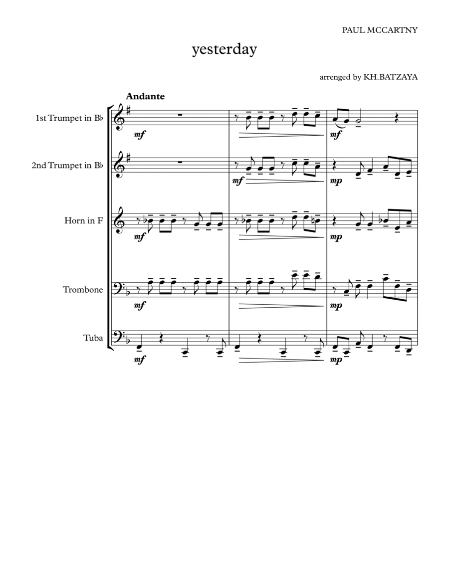 Yesterday Brass Ensemble scores gallery preview page 1
