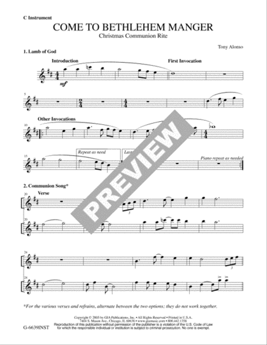 Come to Bethlehem Manger - Instrument edition C Instrument scores gallery preview page 2
