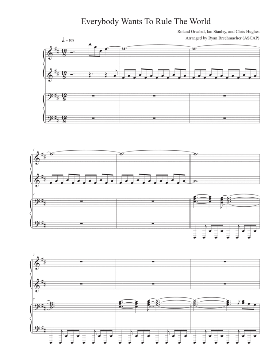 Everybody Wants To Rule The World 1 Piano, 4-Hands scores gallery preview page 1
