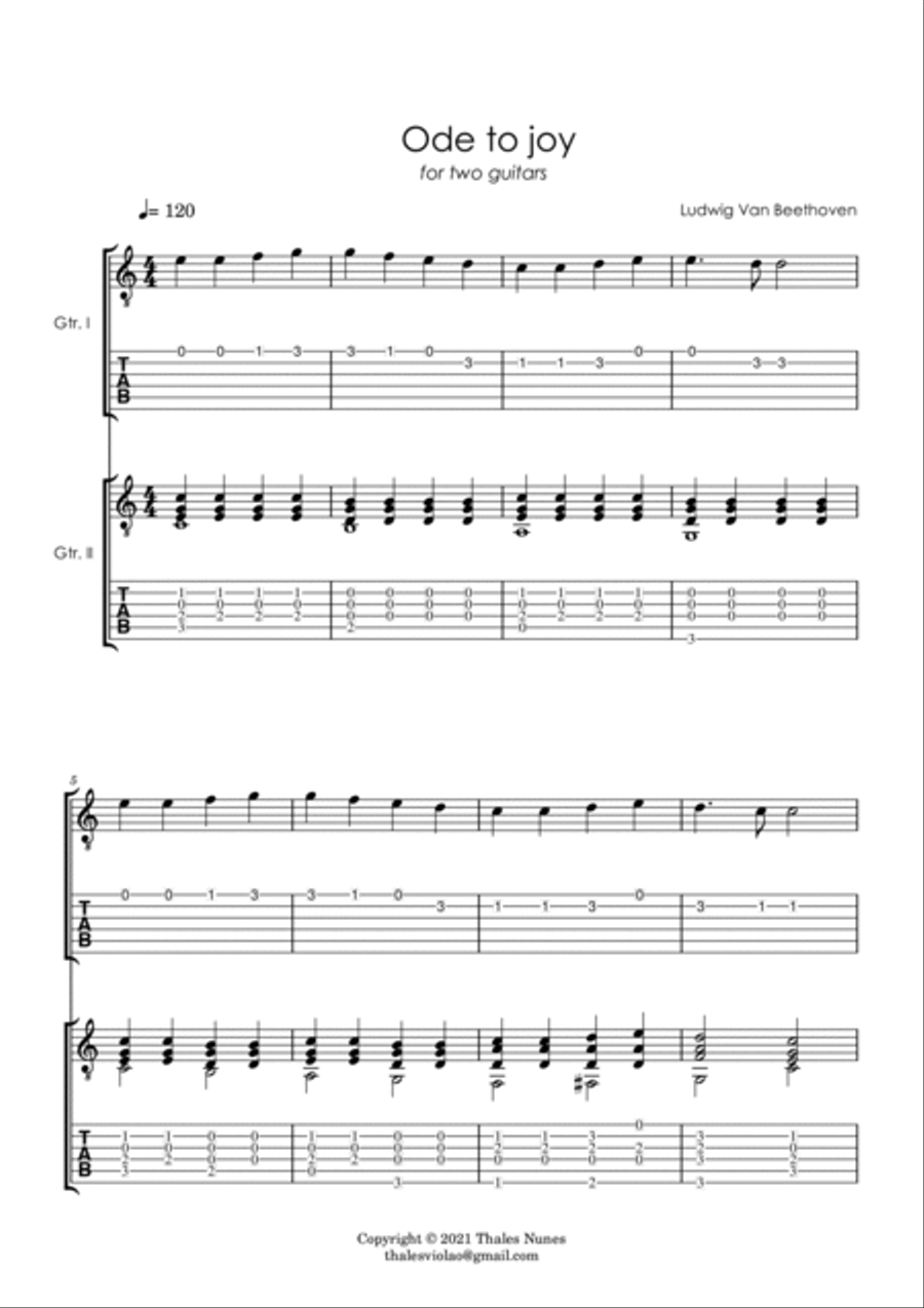 Three levels of Ode to Joy - Guitar w/ TAB Acoustic Guitar scores gallery preview page 2