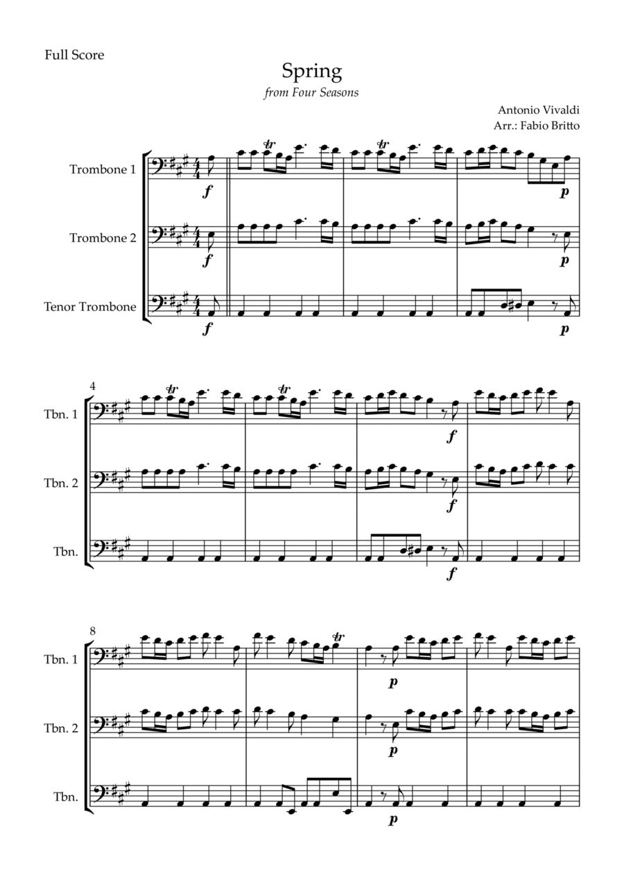 Spring (from Four Seasons of Antonio Vivaldi) for Trombone Trio image number null