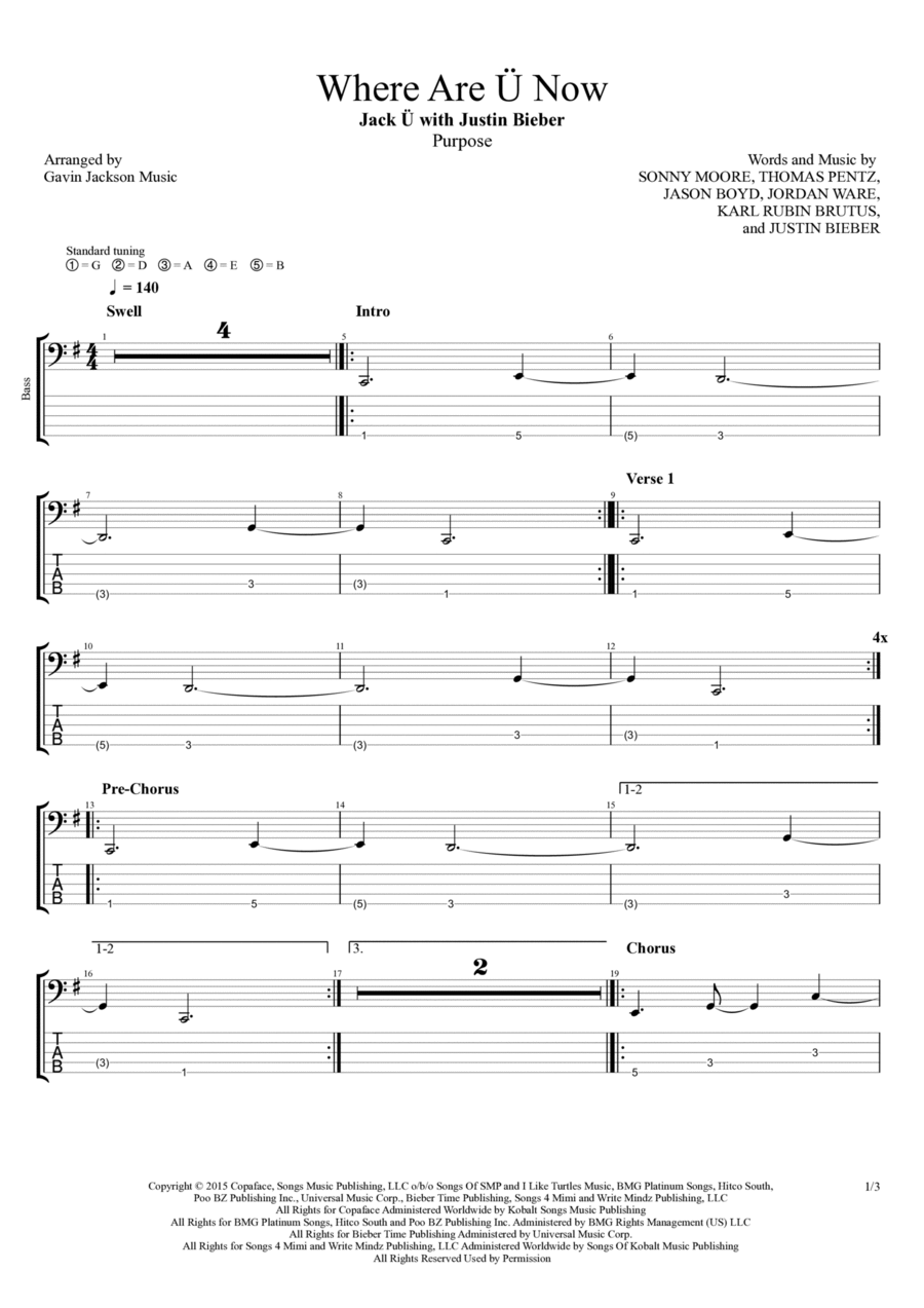 Where Are U Now Bass Guitar scores gallery preview page 1