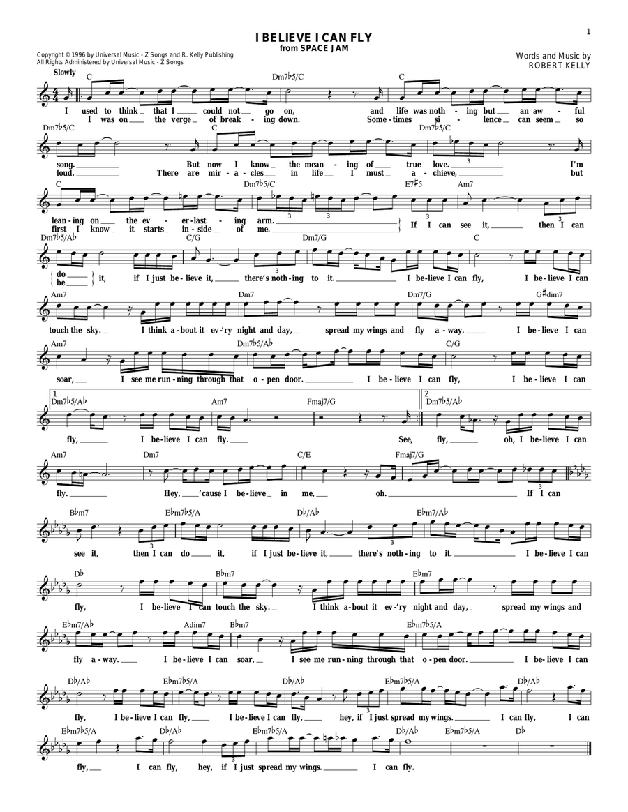 I Believe I Can Fly Electric Guitar scores gallery preview page 1