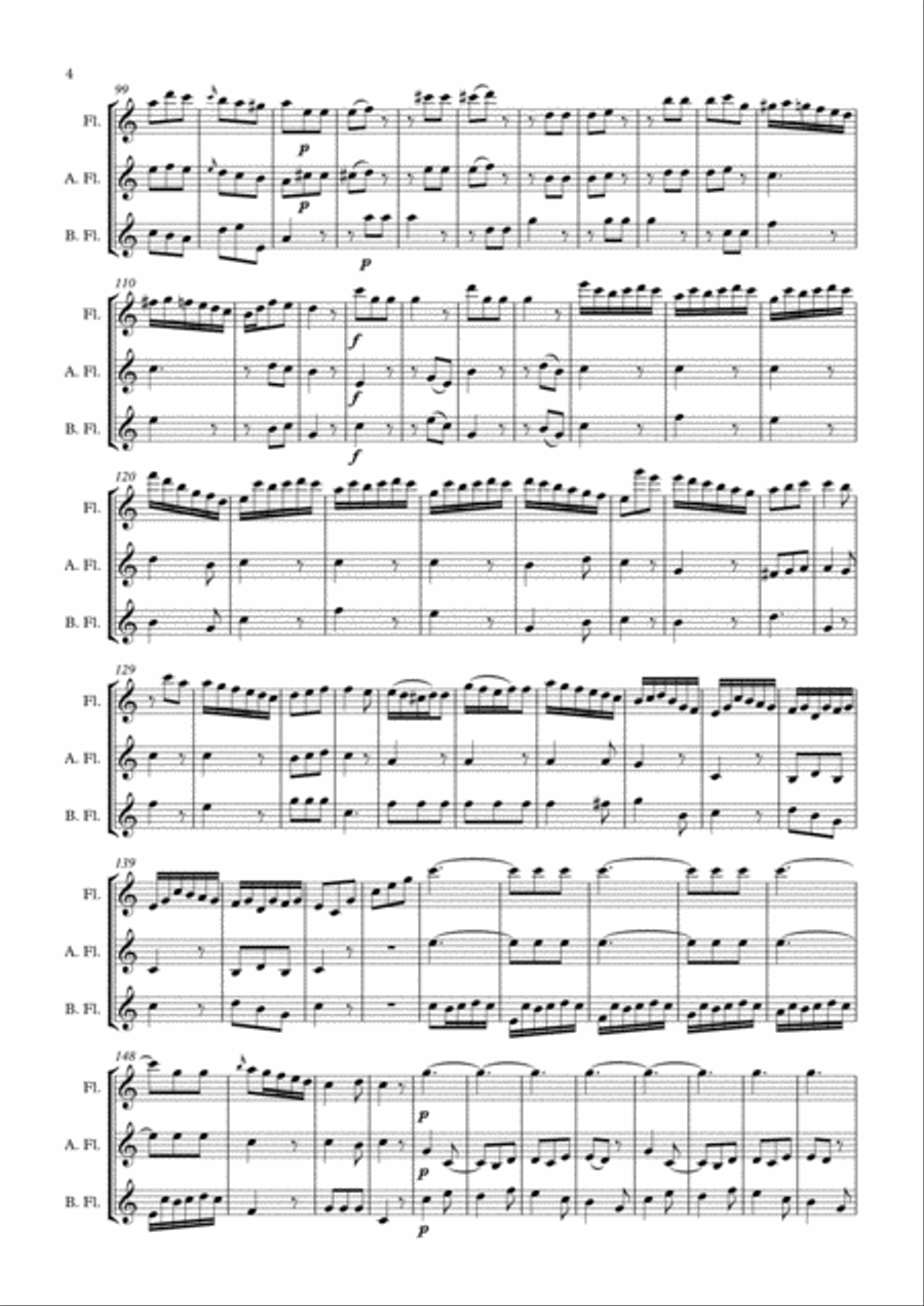 Divertimento trio arr. Concert flute, Alto flute and Bass flute Woodwind Trio scores gallery preview page 4