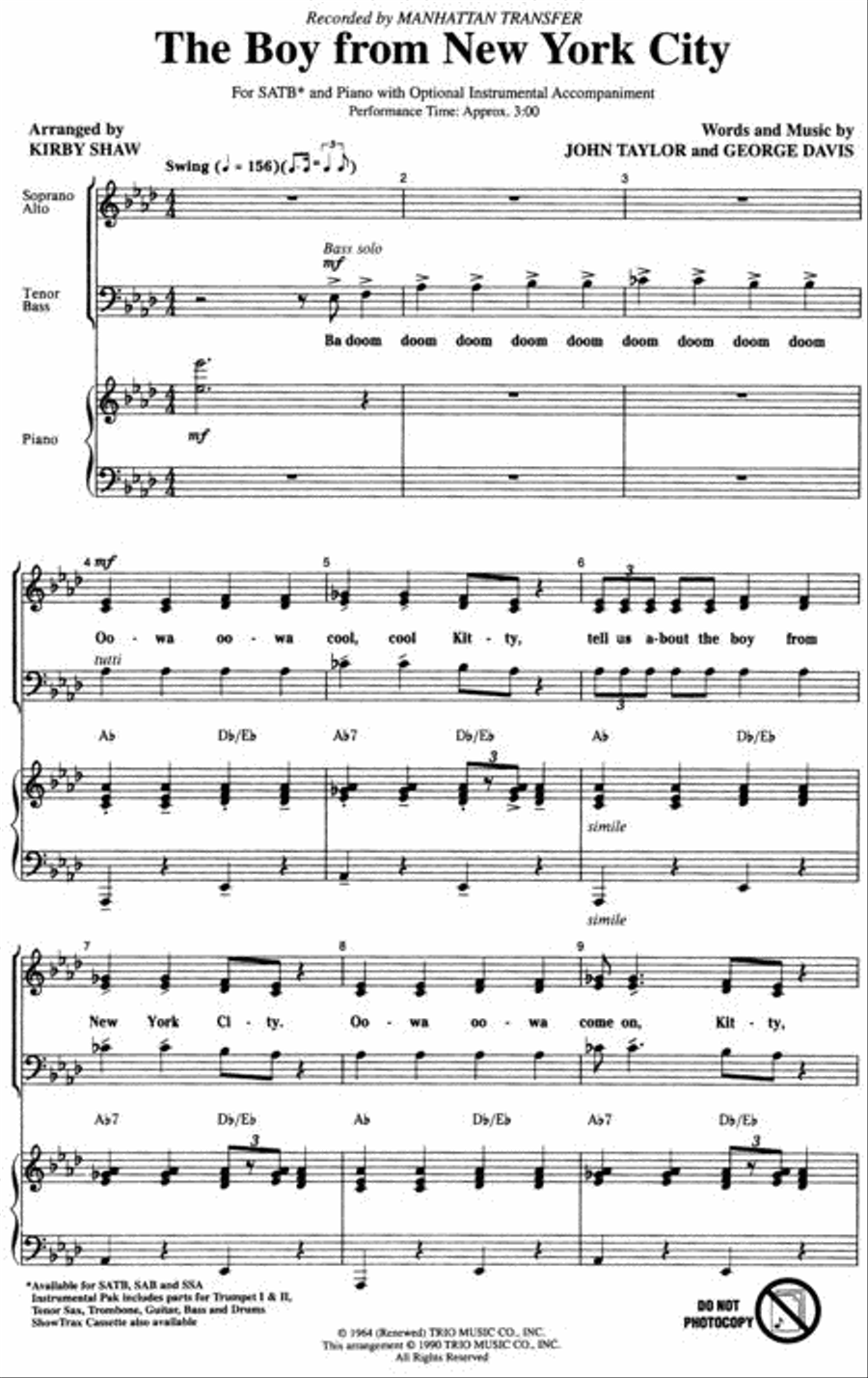 The Boy from New York City 4-Part scores gallery preview page 2