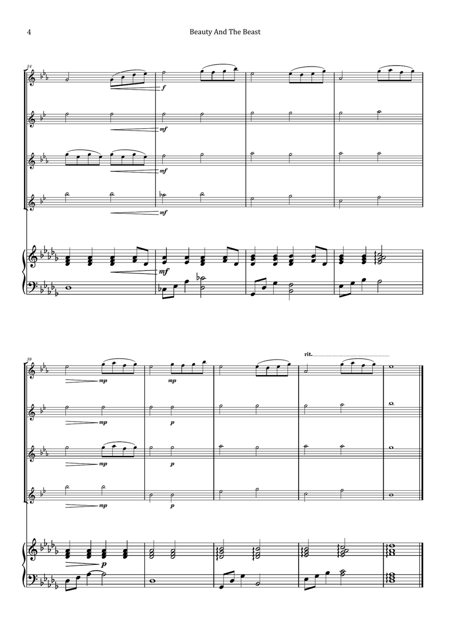 Beauty And The Beast Saxophone Quartet scores gallery preview page 4